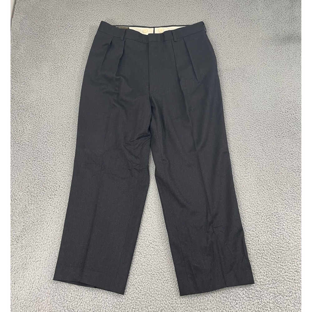 Vintage Brooks Brothers Makers Pants 37x28 Charcoal Pleated Pure Wool Trousers‎